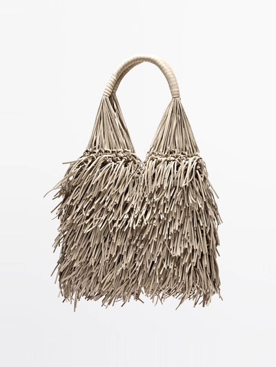 Massimo Dutti Nappa leather bag with fringe detail at Collagerie