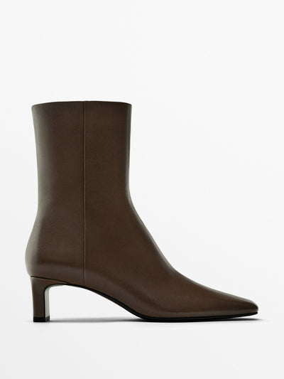 Massimo Dutti Leather heeled ankle boots at Collagerie