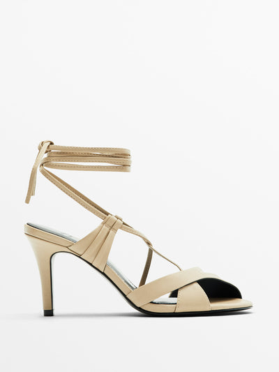 Massimo Dutti Leather high-heel lace-up sandals at Collagerie