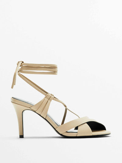 Massimo Dutti Leather high-heel lace-up sandals at Collagerie