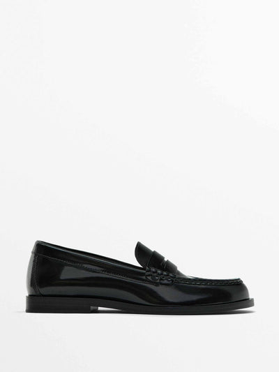 Massimo Dutti Black leather penny loafers at Collagerie