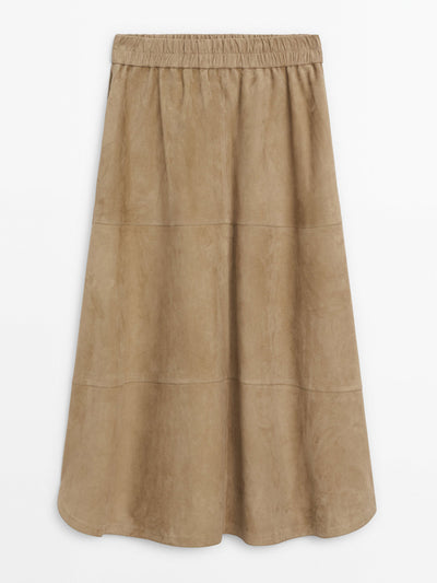 Massimo Dutti Long nappa leather skirt with side splits at Collagerie