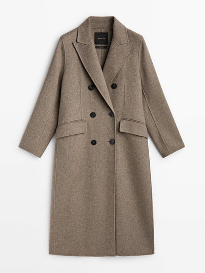 Massimo Dutti Long wool blend double-breasted coat at Collagerie