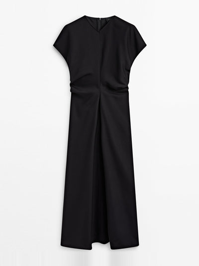 Massimo Dutti Long black v-neck dress at Collagerie