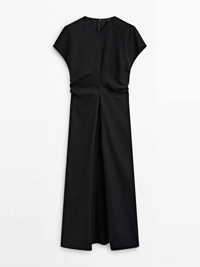 Massimo Dutti Black maxi dress with gathered detail at Collagerie