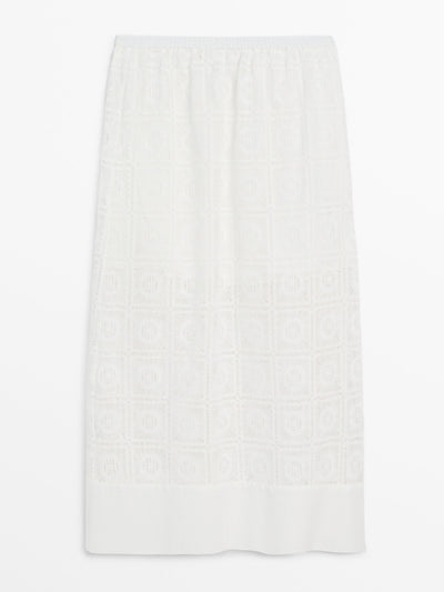 Massimo Dutti Long embroidered crochet co-ord skirt at Collagerie