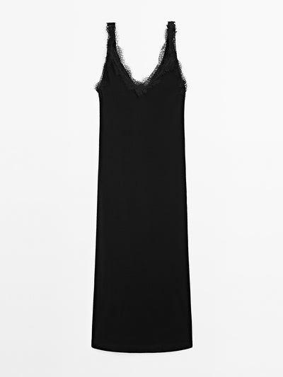 Massimo Dutti Long flowing dress with lace neckline at Collagerie