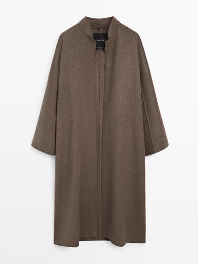 Massimo Dutti Long open wool blend coat at Collagerie