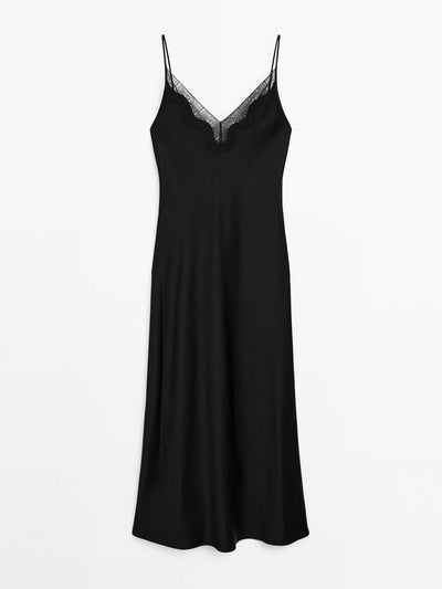 Massimo Dutti Long satin slip dress at Collagerie