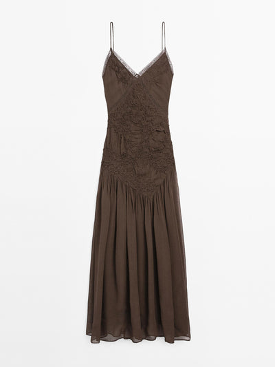 Massimo Dutti Long slip dress with gathered detail at Collagerie