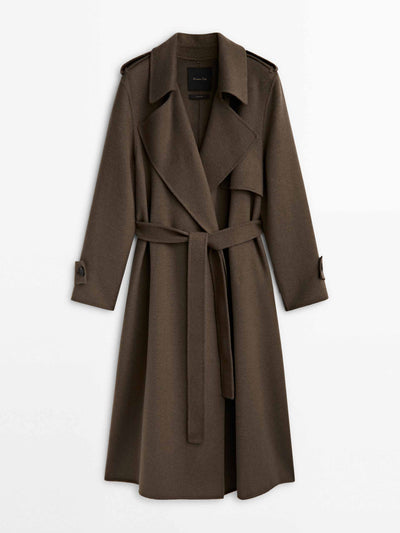 Massimo Dutti Brown trench-effect wool coat at Collagerie