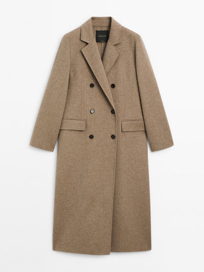 Massimo Dutti Long wool blend double-breasted coat at Collagerie