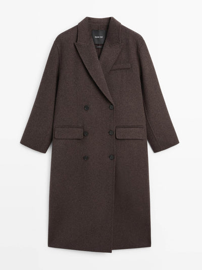Massimo Dutti Long wool blend surplice coat at Collagerie