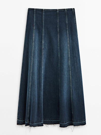 Massimo Dutti Denim midi skirt with seams at Collagerie