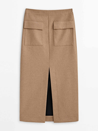 Massimo Dutti Wool midi skirt with pockets at Collagerie