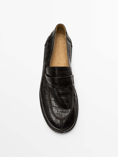 Massimo Dutti Mock croc embossed loafers at Collagerie