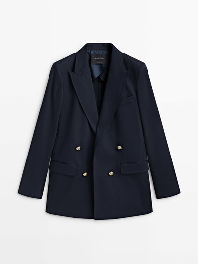 Massimo Dutti Navy double-breasted blazer at Collagerie