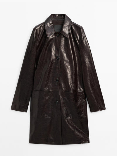 Massimo Dutti Nappa leather creased-effect coat at Collagerie