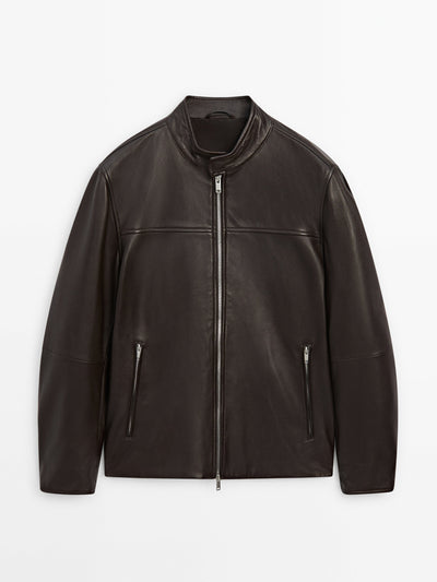 Massimo Dutti Nappa leather jacket with zip pockets at Collagerie