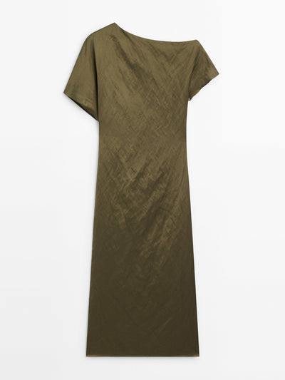 Massimo Dutti Khaki midi dress with shoulder detail at Collagerie