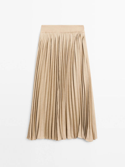 Massimo Dutti Pleated midi skirt with fabric detail at Collagerie