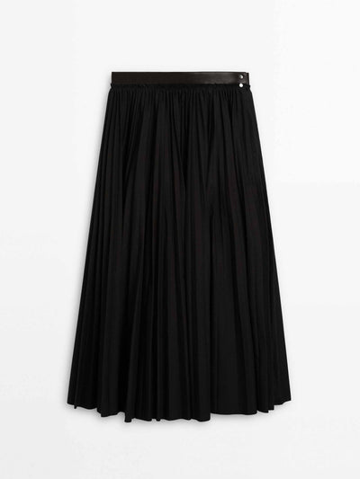 Massimo Dutti Pleated skirt with leather detail at Collagerie