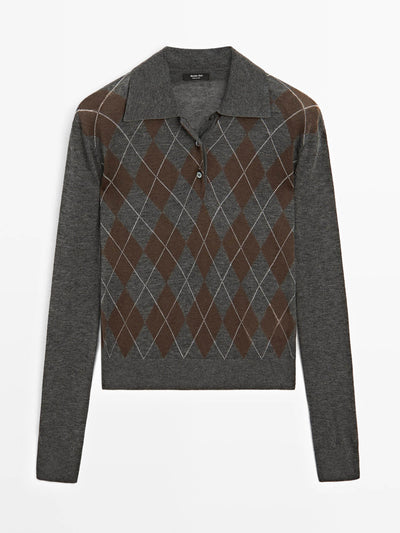 Massimo Dutti Polo sweater with diamond detail at Collagerie