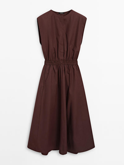 Massimo Dutti Poplin midi dress with elasticated waistband at Collagerie