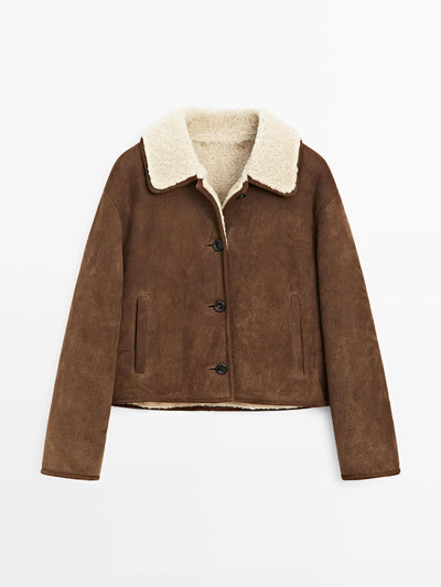 Massimo Dutti Short leather jacket with lambskin at Collagerie
