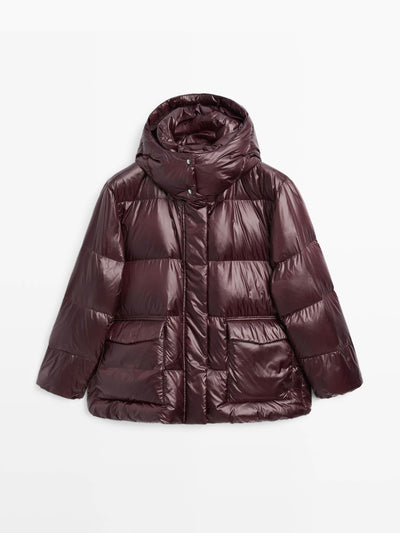 Massimo Dutti Short water-repellent puffer jacket with hood at Collagerie
