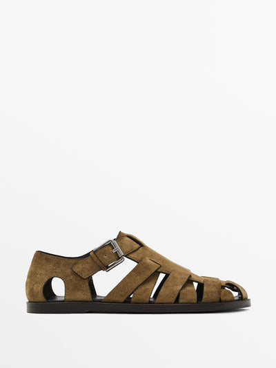 Massimo Dutti Split leather cage sandals at Collagerie