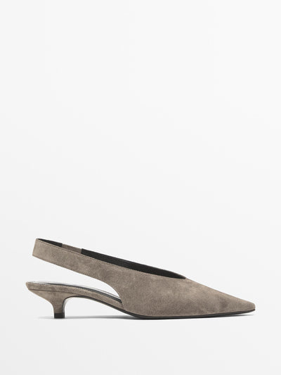 Massimo Dutti Split suede high-heel slingback shoes at Collagerie