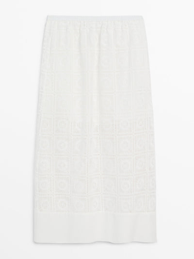 Massimo Dutti Straight co-ord skirt with embroidered crochet at Collagerie