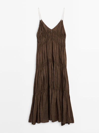 Massimo Dutti Strappy dress with gathered detailing at Collagerie