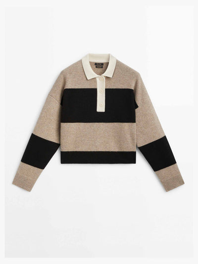 Massimo Dutti Striped knit sweater with polo collar at Collagerie