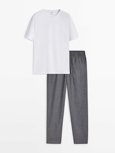 Massimo Dutti Striped pyjama bottoms and short sleeve t-shirt at Collagerie