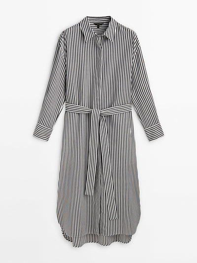 Massimo Dutti Striped shirt dress with belt at Collagerie