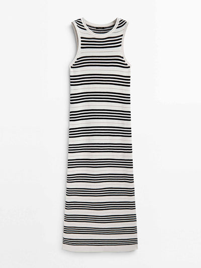 Massimo Dutti Striped sleeveless knit midi dress at Collagerie