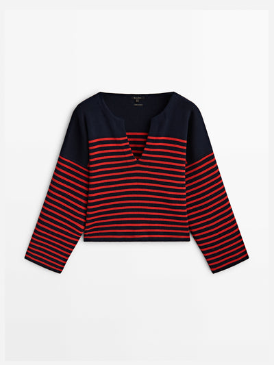 Massimo Dutti Striped sweater with button details at Collagerie