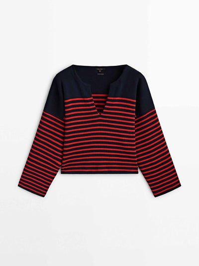 Massimo Dutti Striped sweater with button details at Collagerie