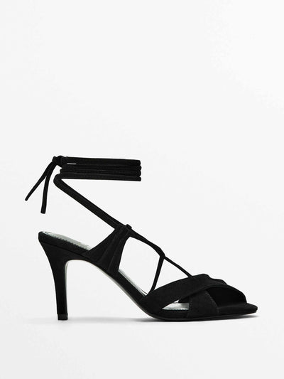 Massimo Dutti Suede high-heel lace-up sandals at Collagerie