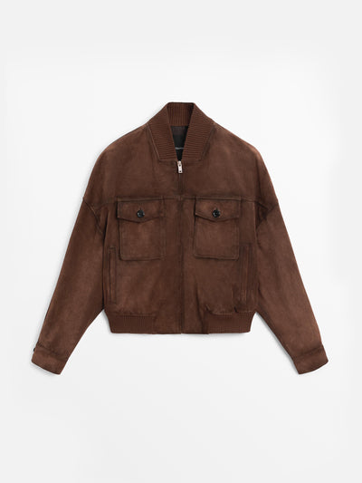 Massimo Dutti Suede leather bomber jacket with pockets at Collagerie