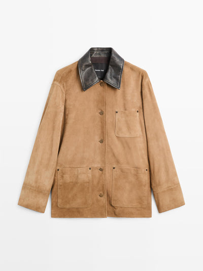Massimo Dutti Suede leather jacket with collar detail at Collagerie