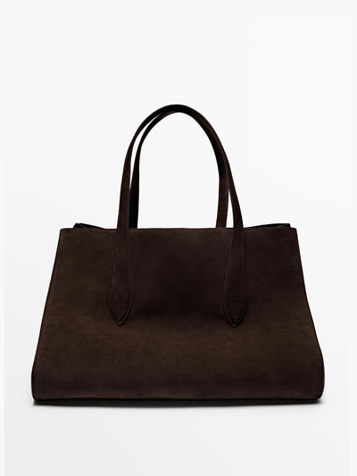 Massimo Dutti Split suede maxi tote bag at Collagerie