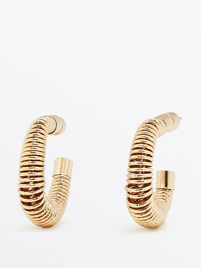Massimo Dutti Textured gold-plated spiral hoop earrings at Collagerie