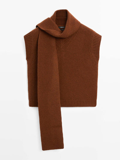 Massimo Dutti V-neck knit vest with scarf at Collagerie