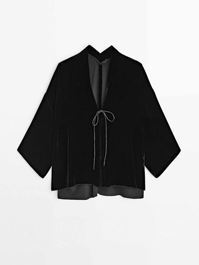 Massimo Dutti Velvet kimono blouse with ties at Collagerie