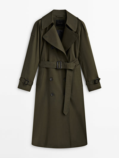 Massimo Dutti Khaki trench coat with belt at Collagerie