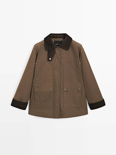 Massimo Dutti Waxed parka with corduroy detail at Collagerie