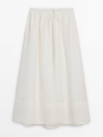 Massimo Dutti 100% linen skirt with drawstring waist at Collagerie